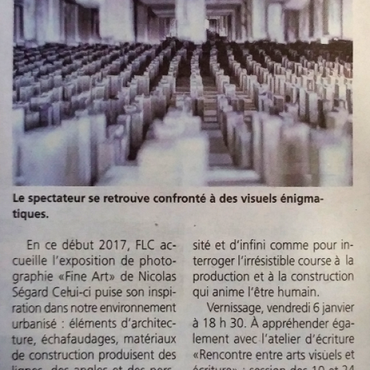 Exposition de Nicolas Ségard à FLC Article La République de Seine et Marne