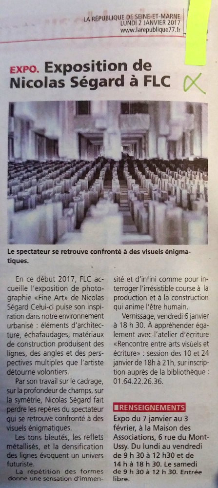 La République de Seine et Marne publie un article sur mon exposition