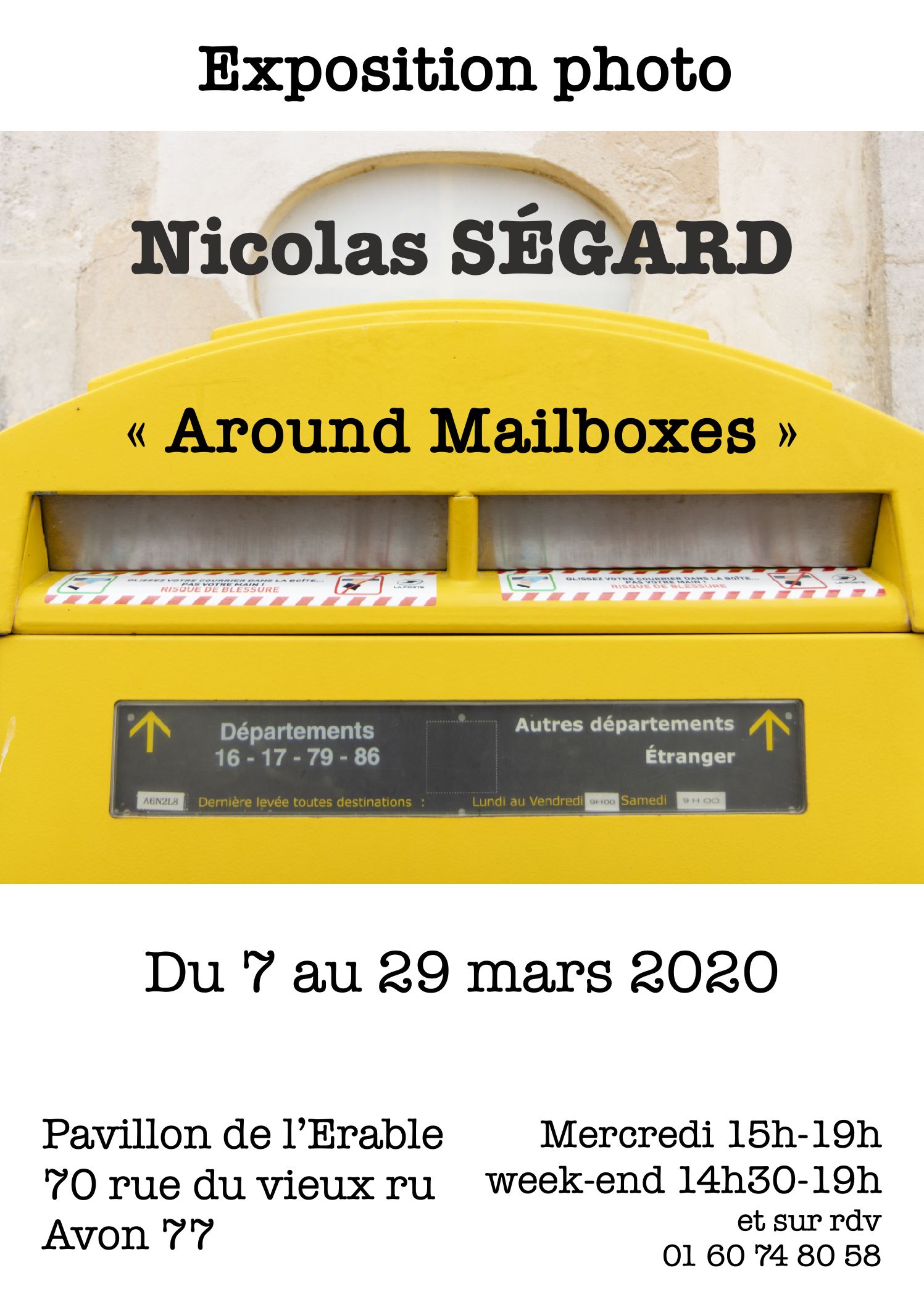 Affiche exposition photo around mailboxes Nicolas Ségard mars 2020